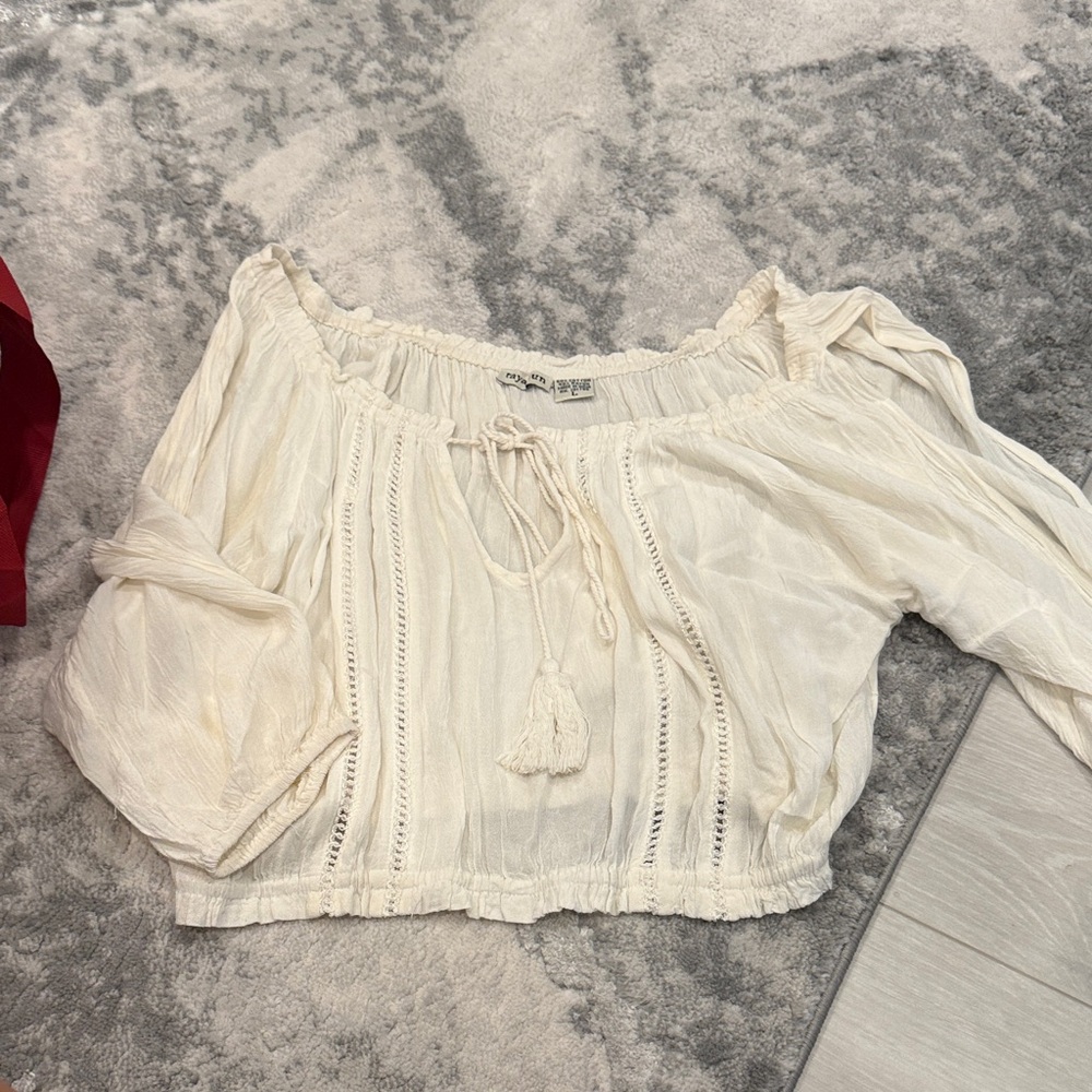 Boho Off-Shoulder Peasant Top - Cream